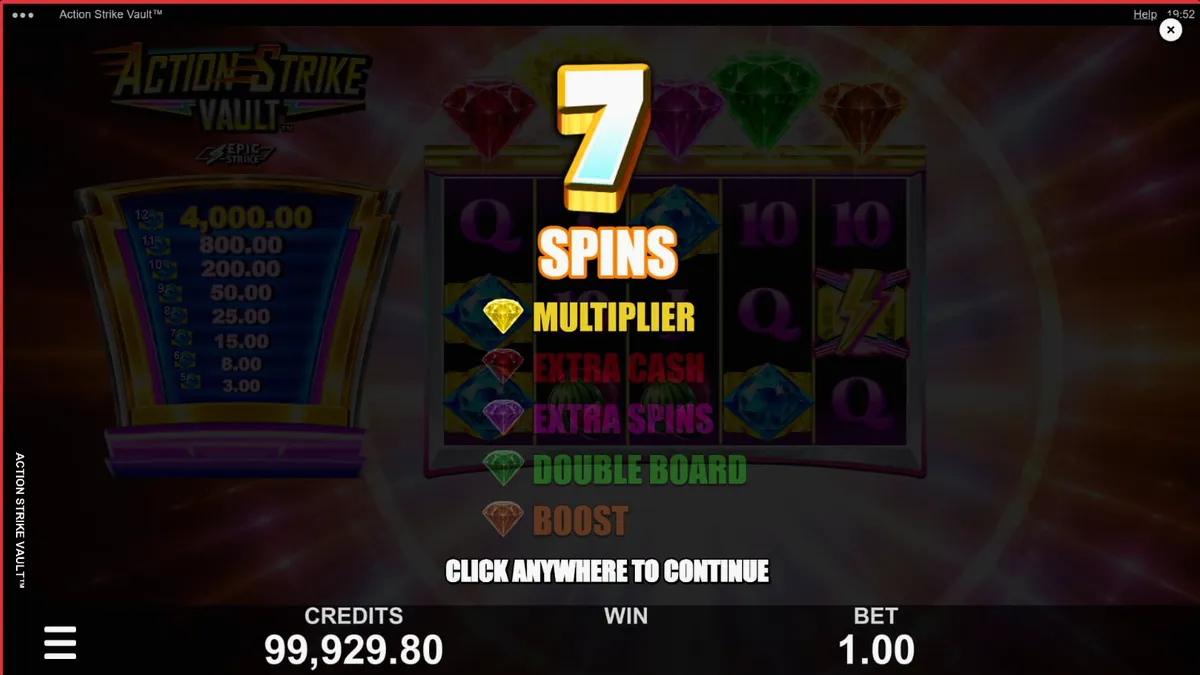 Interface do jogo Action Strike Vault com elementos espaciais e neon