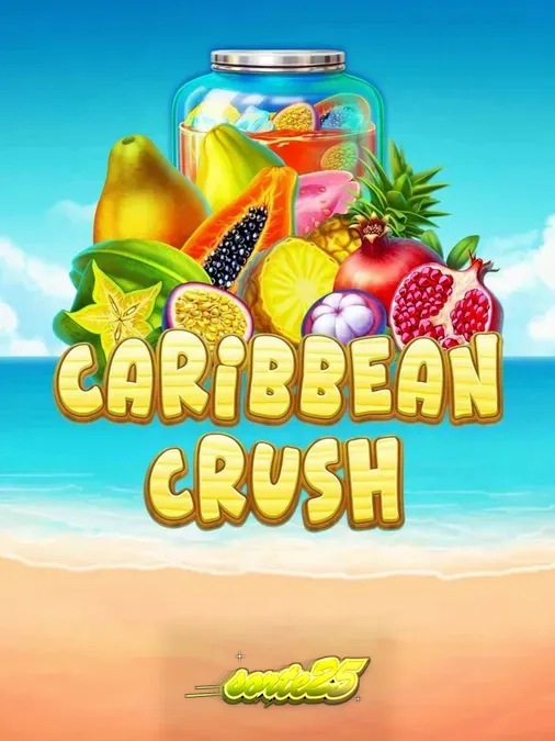 Interface vibrante e tropical do slot Caribbean Crush com frutas exóticas e elementos de praia