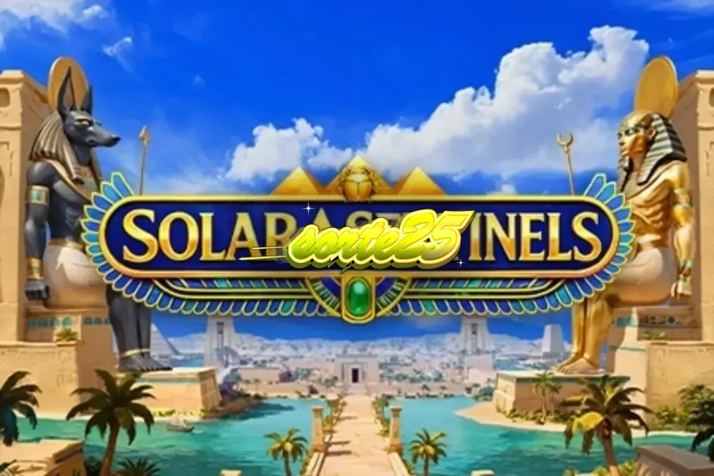 Cena cinematográfica do slot Solar Sentinels com monumentos egípcios e grade de jogo